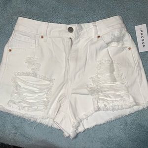 White distressed jean shorts